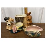 Planters- deer, puppy, shell *some small cracks,