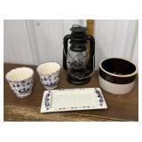 Delft Blauw Holland Tray, planters, lantern,
