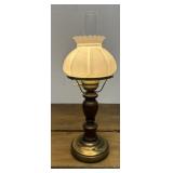 Vintage  brass & wood hurricane lamp w/ milk