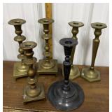 Brass, silver plated candlesticks
