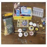 Assorted pins, cross necklace, suspenders & more