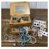 Jewelry box w/contents, cuff links