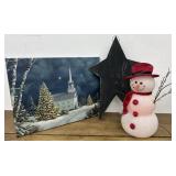 Christmas canvas, snowman light & wood star