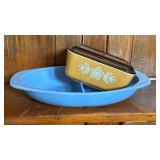 Pyrex-Vintage Delphite Blue & Butterfly Gold