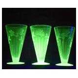 3 Uranium Glass Iced Tea Glasses
