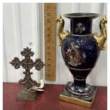 Cast iron cross and vase
