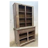 2 Piece Step Back Cupboard w/ old red paint - as