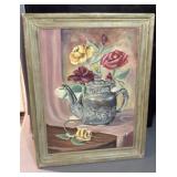 Vintage Framed Signed Painting Tea, Pot, And