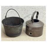 Copper Bucket & Coffee Pot- as is