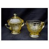 Federal Glass Madrid Cream & Sugar. 1930