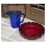 Fostoria & cobalt blue pitcher