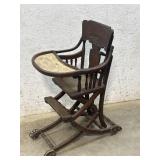 Convertible Oak High Chair/stroller - folds down
