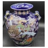 Cobalt blue peacock porcelain vase