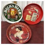 3 beer trays - old Milwaukee, Becks, Utica club