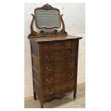 Serpentine Hi-boy Dresser w/ mirror 32/21/48