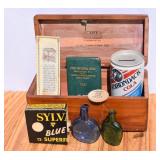 Small mini Cedar Chest with Vintage Advertising