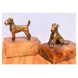 Vintage Brass Terriers on Alabaster Bookends