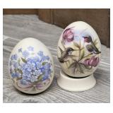 2 Pretty Glass Egg Paperweights - Hummingbirds &
