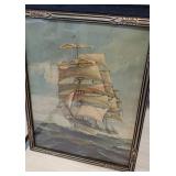 Nice art deco print of a sailing ship signed