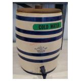 4 gallon cold water stoneware cooler with wooden