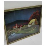 Beautiful deco painting on fabric - house scene