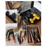 Box of paint supplies and dewalt drill - no