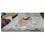 Box of linens including nice table runner