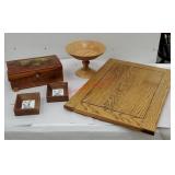 Group lot - Oak lazy Susan, cedar box, pair of