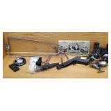 Box lot - air gun, binoculars, fishing reels,