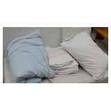 Twin size blue down comforter with sheets,