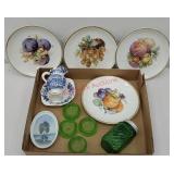 Box lot - green depression glass, small Rosenthal