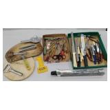 2 Boxes of kitchenware including many knives,