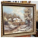 Oil painting on canvas - bridge with houses