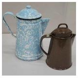 2 enamelware coffee pots