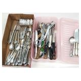 Stainless steel and other flatware, knives,