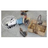 Rooster basket, wire plant holder & damaged