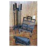 Wrought iron fireplace set includes log holder