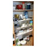 Contents of white shelves inside closet