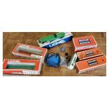 Box of Lionel empty boxes, transformer, parts