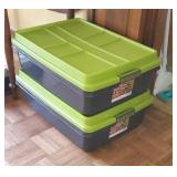 2 hefty plastic tubs - green lids