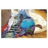 Plastic tub lot of beach towels, twin blanket,