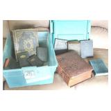 Plastic tub of Bibles in other related books