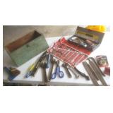 Group lot of tools, wrenches, sockets, box,