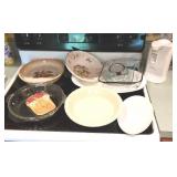 Group of pie plates, electric can opener, etc...