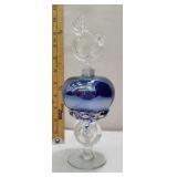 Blue Art Glass hummingbird perfume bottle