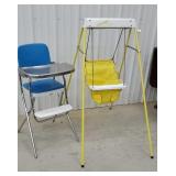 Folding Costco high chair and retro baby swing