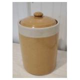 Unusual yellow storage crock with white band and