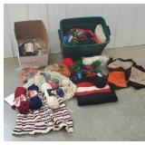 Plastic tub and box of yarn and knitting related