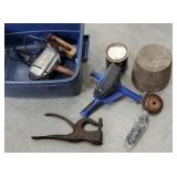 Plastic tub of miscellaneous tools, etc