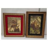 Pair of heavy carved framed plaques - sailing